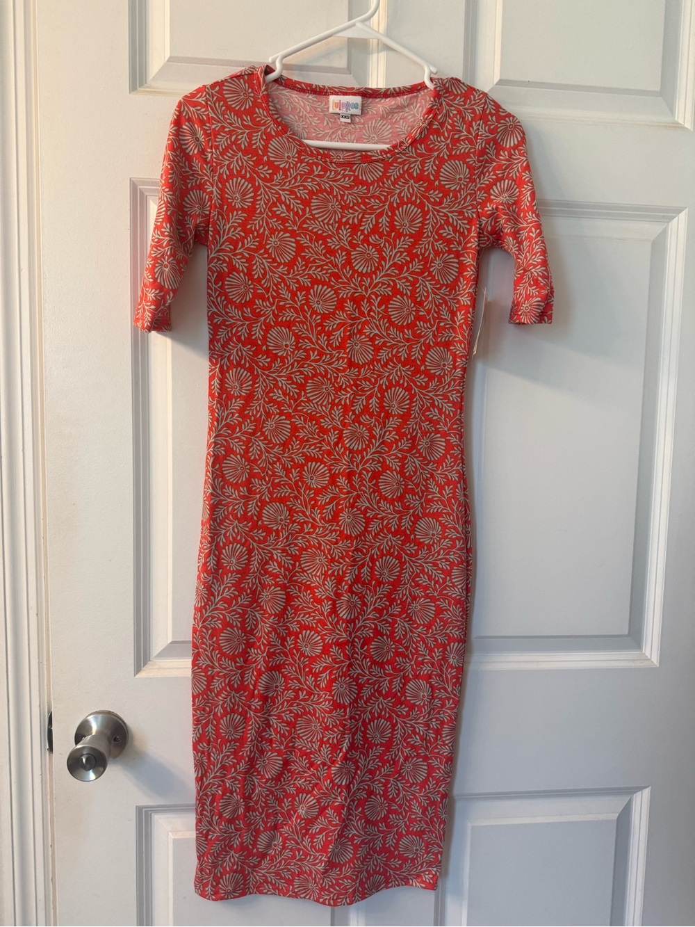LuLaRoe Coral Red Floral Midi Dress